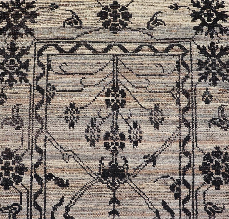 Modern Hand - Knotted Rug in Wool with Sub - Geometric Oushak Design in Earthy Tones This modern oushak designed tribal rug has been hand - knotted. The rug features a modern sub - geometric Oushak design, replete with various motifs in charcoal on an e... - Keivan Woven ArtsAFG - 39612 - 19550Rug