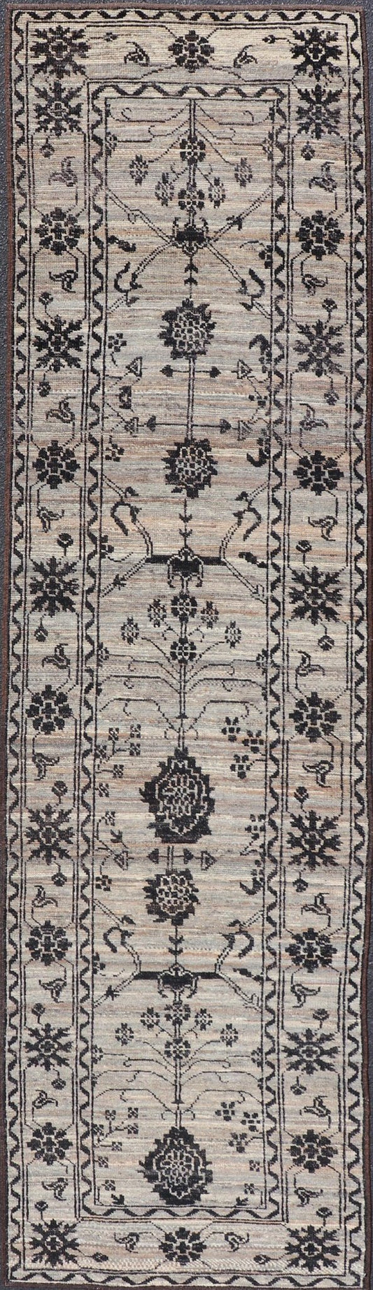 Modern Hand - Knotted Rug in Wool with Sub - Geometric Oushak Design in Earthy Tones This modern oushak designed tribal rug has been hand - knotted. The rug features a modern sub - geometric Oushak design, replete with various motifs in charcoal on an e... - Keivan Woven ArtsAFG - 39612 - 19550Rug