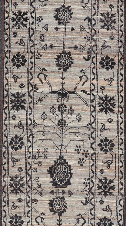 Modern Hand - Knotted Rug in Wool with Sub - Geometric Oushak Design in Earthy Tones This modern oushak designed tribal rug has been hand - knotted. The rug features a modern sub - geometric Oushak design, replete with various motifs in charcoal on an e... - Keivan Woven ArtsAFG - 39612 - 19550Rug