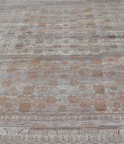 Modern Hand - Knotted Khotan Rug with Sub - Geometric Pomegranate Design This modern casual tribal rug has been hand - knotted. The rug features a modern sub - geometric pomegranate design and is enclosed within a complementary, multi - tiered border, re... - Keivan Woven ArtsAFG - 39680 - 19826Rug