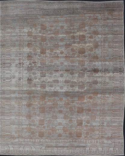 Modern Hand - Knotted Khotan Rug with Sub - Geometric Pomegranate Design This modern casual tribal rug has been hand - knotted. The rug features a modern sub - geometric pomegranate design and is enclosed within a complementary, multi - tiered border, re... - Keivan Woven ArtsAFG - 39680 - 19826Rug