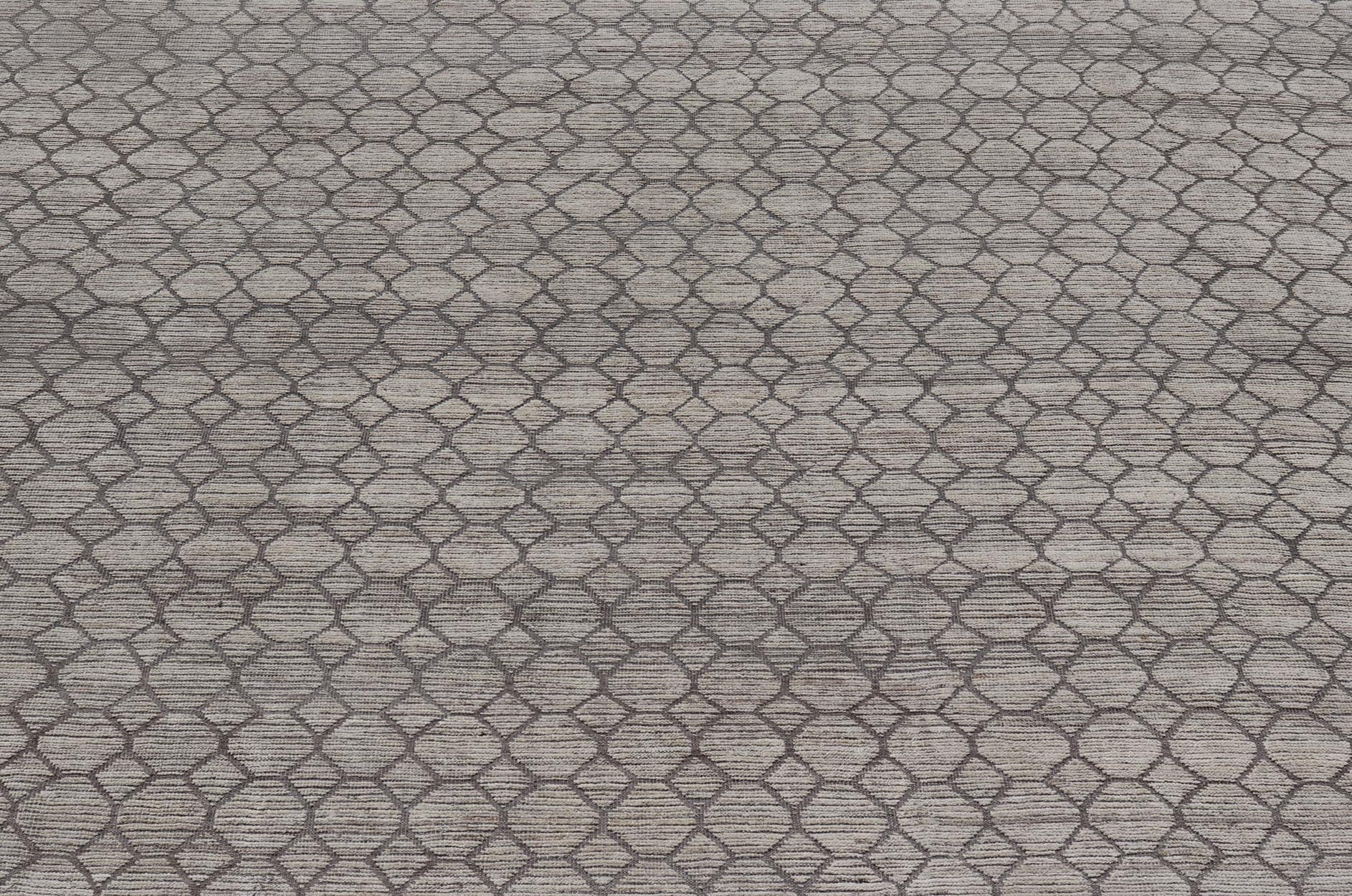 Modern Hand - Knotted Rug in Wool with All - Over Sub - Geometric Design in light gray and off white Tones. This large modern casual rug has been hand - knotted in Northern Afghanistan. The rug features a modern all - over sub - geometric design, replete w... - Keivan Woven ArtsAFG - 39753 - 19340Rug