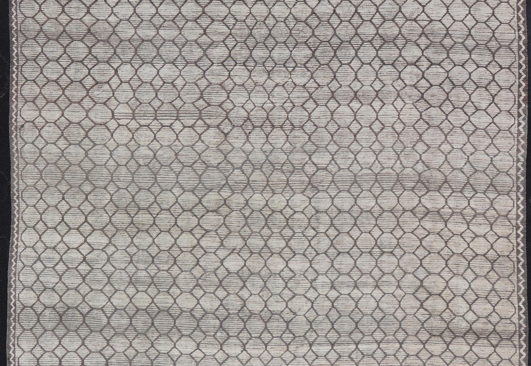 Modern Hand - Knotted Rug in Wool with All - Over Sub - Geometric Design in light gray and off white Tones. This large modern casual rug has been hand - knotted in Northern Afghanistan. The rug features a modern all - over sub - geometric design, replete w... - Keivan Woven ArtsAFG - 39753 - 19340Rug
