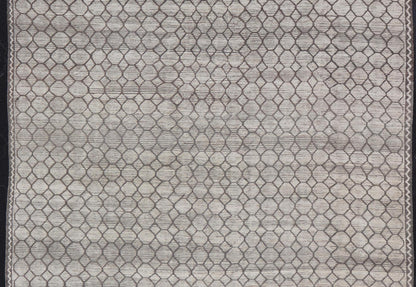 Modern Hand - Knotted Rug in Wool with All - Over Sub - Geometric Design in light gray and off white Tones. This large modern casual rug has been hand - knotted in Northern Afghanistan. The rug features a modern all - over sub - geometric design, replete w... - Keivan Woven ArtsAFG - 39753 - 19340Rug