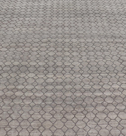Modern Hand - Knotted Rug in Wool with All - Over Sub - Geometric Design in light gray and off white Tones. This large modern casual rug has been hand - knotted in Northern Afghanistan. The rug features a modern all - over sub - geometric design, replete w... - Keivan Woven ArtsAFG - 39753 - 19340Rug