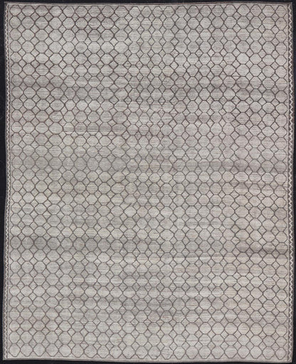 Modern Hand - Knotted Rug in Wool with All - Over Sub - Geometric Design in light gray and off white Tones. This large modern casual rug has been hand - knotted in Northern Afghanistan. The rug features a modern all - over sub - geometric design, replete w... - Keivan Woven ArtsAFG - 39753 - 19340Rug