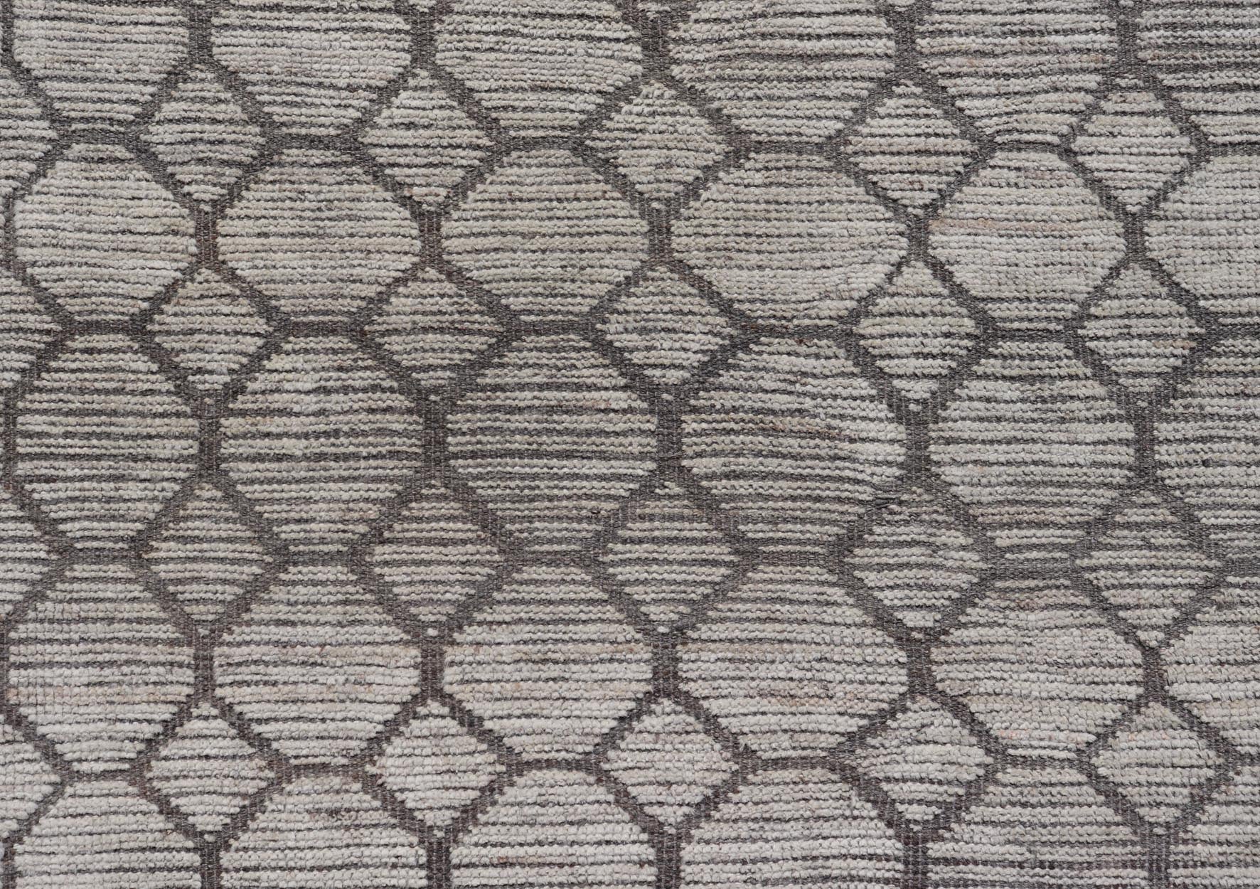 Modern Hand - Knotted Rug in Wool with All - Over Sub - Geometric Design in light gray and off white Tones. This large modern casual rug has been hand - knotted in Northern Afghanistan. The rug features a modern all - over sub - geometric design, replete w... - Keivan Woven ArtsAFG - 39753 - 19340Rug