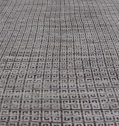 Modern Hand - Knotted Khotan in Wool with Greek Key Design in Earthy Tones This modern casual rug has been hand - knotted. The rug features a modern all - over geometric Greek key design, rendered in earthy tones; making this rug a superb fit for a v... - Keivan Woven ArtsAFG - 39755 - 19346Rug