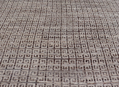 Modern Hand - Knotted Khotan in Wool with Greek Key Design in Earthy Tones This modern casual rug has been hand - knotted. The rug features a modern all - over geometric Greek key design, rendered in earthy tones; making this rug a superb fit for a v... - Keivan Woven ArtsAFG - 39755 - 19346Rug