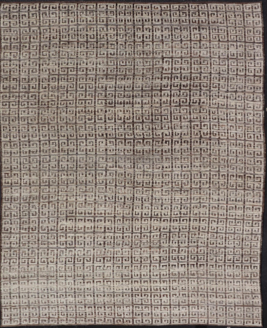 Modern Hand - Knotted Khotan in Wool with Greek Key Design in Earthy Tones This modern casual rug has been hand - knotted. The rug features a modern all - over geometric Greek key design, rendered in earthy tones; making this rug a superb fit for a v... - Keivan Woven ArtsAFG - 39755 - 19346Rug
