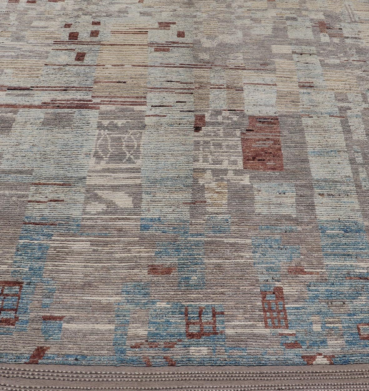 Modern Hand - Knotted Rug in Wool with Sub - Geometric Modern Design in Multicolor This modern casual rug has been hand - knotted. The rug features a modern sub - geometric design, rendered multicolor; making this rug a superb fit for a variety of clas... - Keivan Woven ArtsAFG - 39759 - 19352Rug