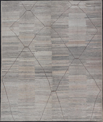 Large Modern Hand - Knotted Rug with Moroccan Design in Earthy and Natural Tones This modern casual rug has been hand - knotted. The rug features a modern Moroccan sub - geometric design, composed of a centralized double diamond pattern; making this ... - Keivan Woven ArtsAFG - 39794 - 19532Rug