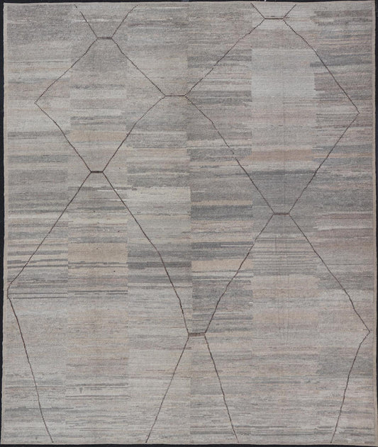 Large Modern Hand - Knotted Rug with Moroccan Design in Earthy and Natural Tones This modern casual rug has been hand - knotted. The rug features a modern Moroccan sub - geometric design, composed of a centralized double diamond pattern; making this ... - Keivan Woven ArtsAFG - 39794 - 19532Rug