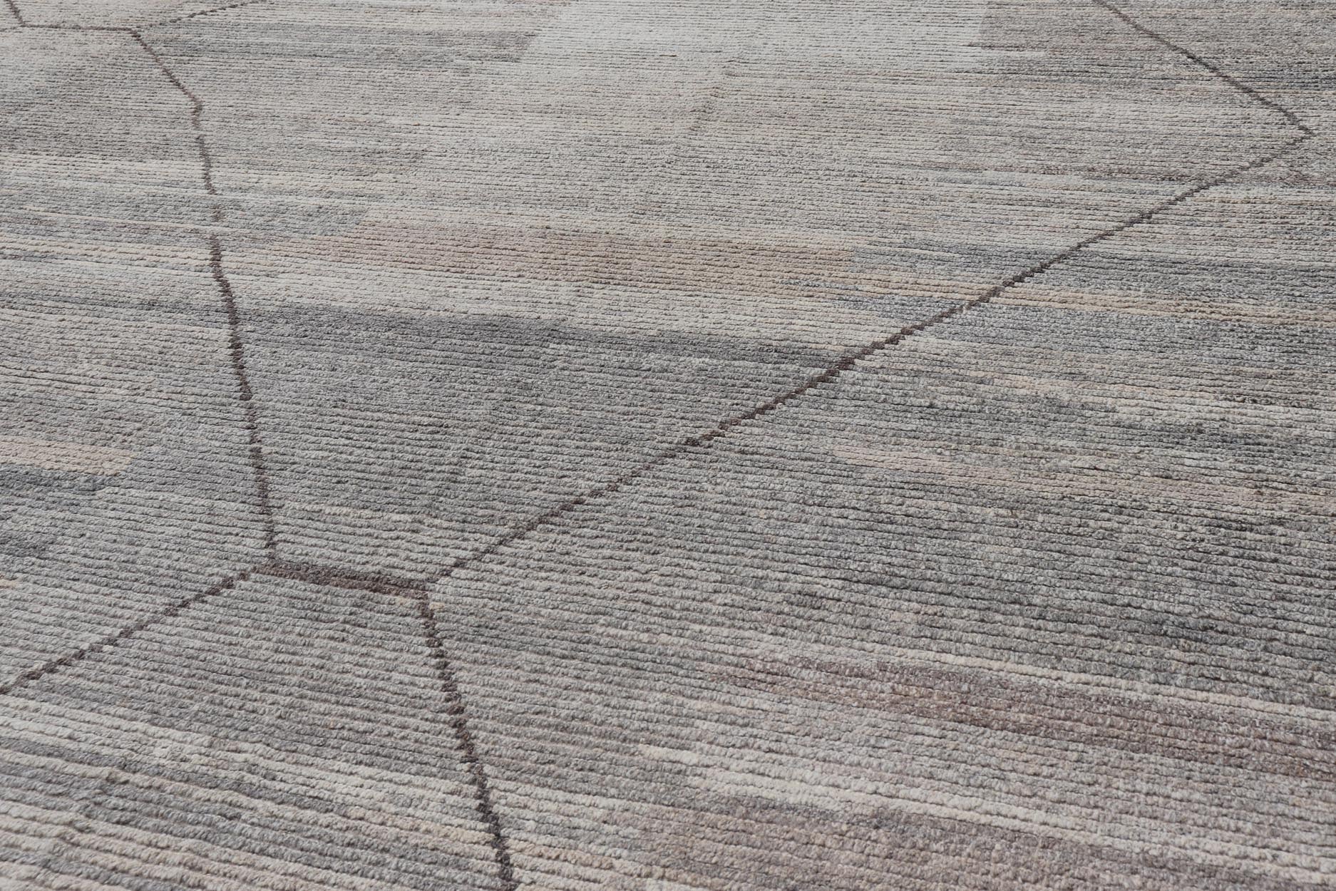 Large Modern Hand - Knotted Rug with Moroccan Design in Earthy and Natural Tones This modern casual rug has been hand - knotted. The rug features a modern Moroccan sub - geometric design, composed of a centralized double diamond pattern; making this ... - Keivan Woven ArtsAFG - 39794 - 19532Rug