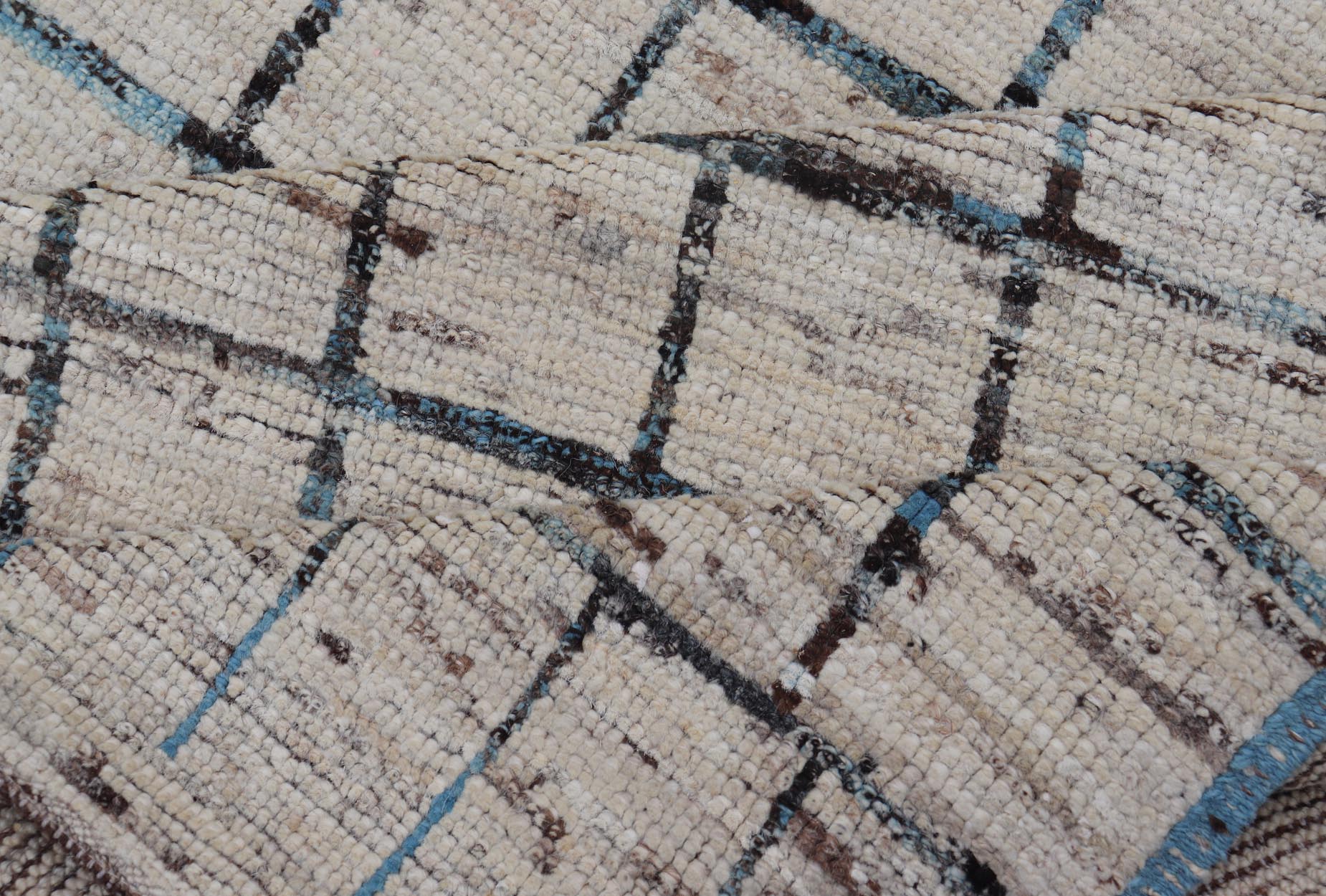 Modern Afghan Hand - Knotted Runner in Wool with All - Over Sub - Geometric Design This modern casual tribal rug has been hand - knotted. The rug features a modern geometric box design, rendered in blue and earthy tones; making this rug a superb fit fo... - Keivan Woven ArtsAFG - 39806 - 17316Rug