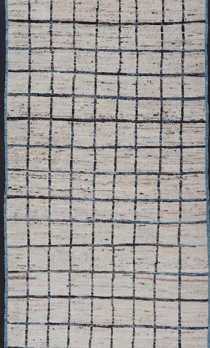 Modern Afghan Hand - Knotted Runner in Wool with All - Over Sub - Geometric Design This modern casual tribal rug has been hand - knotted. The rug features a modern geometric box design, rendered in blue and earthy tones; making this rug a superb fit fo... - Keivan Woven ArtsAFG - 39806 - 17316Rug