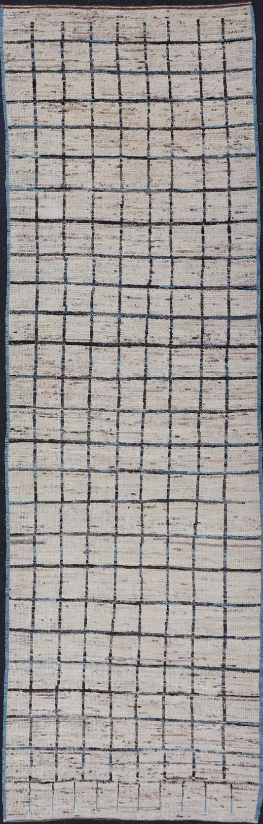 Modern Afghan Hand - Knotted Runner in Wool with All - Over Sub - Geometric Design This modern casual tribal rug has been hand - knotted. The rug features a modern geometric box design, rendered in blue and earthy tones; making this rug a superb fit fo... - Keivan Woven ArtsAFG - 39806 - 17316Rug