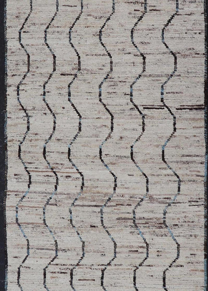 Modern Hand - Knotted Tribal Runner in Wool with Sub - Geometric Modern Design This modern casual tribal runner has been hand - knotted. The rug features a modern sub - geometric modern design, rendered in blue and neutral tones, making this rug a supe... - Keivan Woven ArtsAFG - 39810 - 18698Rug