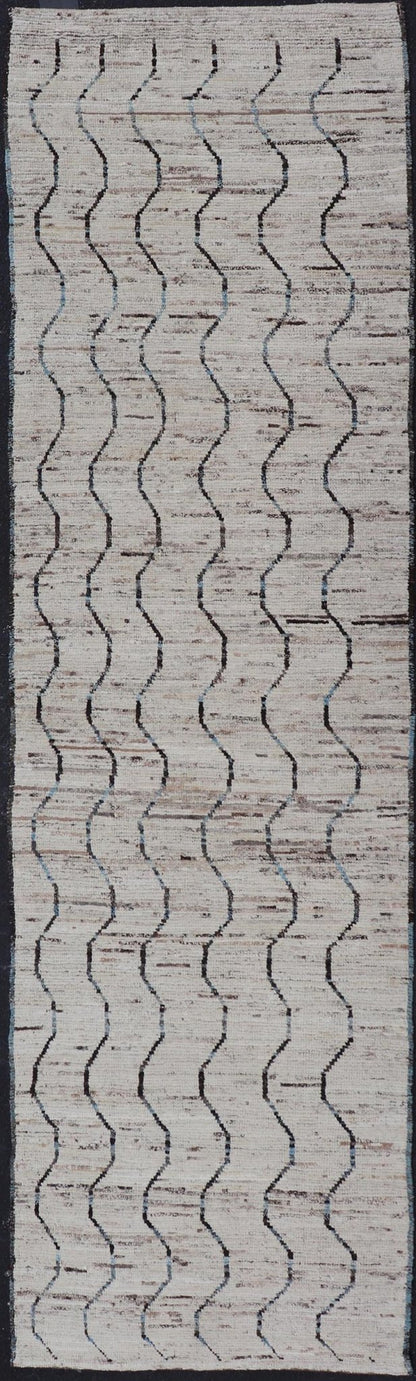 Modern Hand - Knotted Tribal Runner in Wool with Sub - Geometric Modern Design This modern casual tribal runner has been hand - knotted. The rug features a modern sub - geometric modern design, rendered in blue and neutral tones, making this rug a supe... - Keivan Woven ArtsAFG - 39810 - 18698Rug