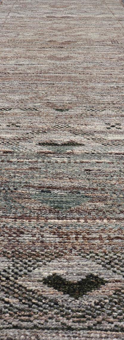 Modern Hand - Knotted Runner in Wool with Diamond Design in Neutral Tones This modern casual tribal runner has been hand - knotted in wool. The runner features a modern all - over sub - geometric diamond design, replete with various motifs in charcoal, ... - Keivan Woven ArtsAFG - 39818 - 19562Rug