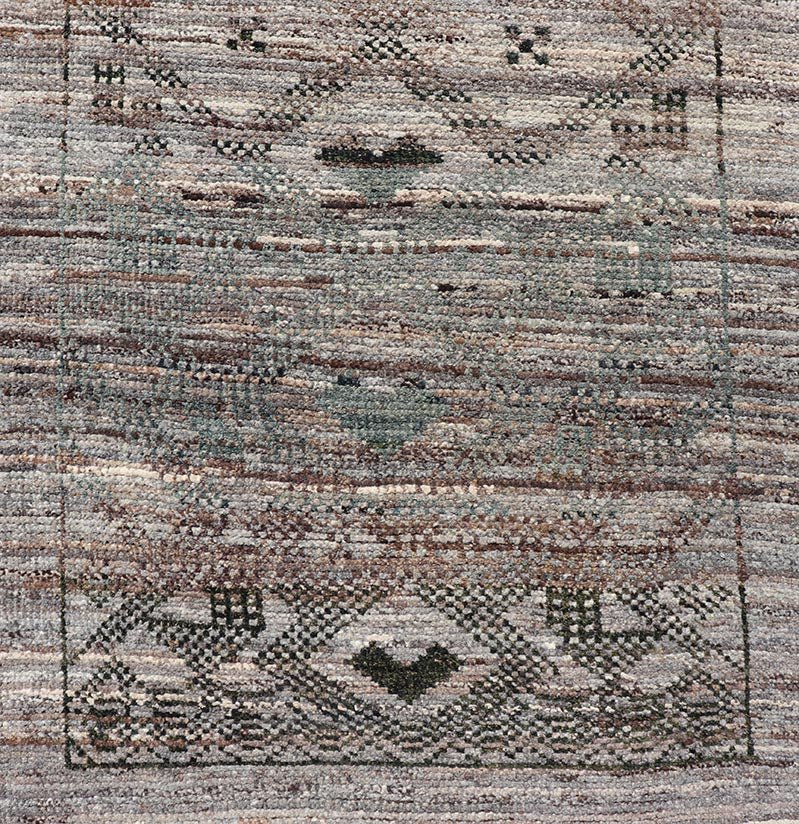 Modern Hand - Knotted Runner in Wool with Diamond Design in Neutral Tones This modern casual tribal runner has been hand - knotted in wool. The runner features a modern all - over sub - geometric diamond design, replete with various motifs in charcoal, ... - Keivan Woven ArtsAFG - 39818 - 19562Rug