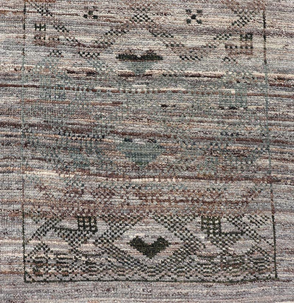Modern Hand - Knotted Runner in Wool with Diamond Design in Neutral Tones This modern casual tribal runner has been hand - knotted in wool. The runner features a modern all - over sub - geometric diamond design, replete with various motifs in charcoal, ... - Keivan Woven ArtsAFG - 39818 - 19562Rug