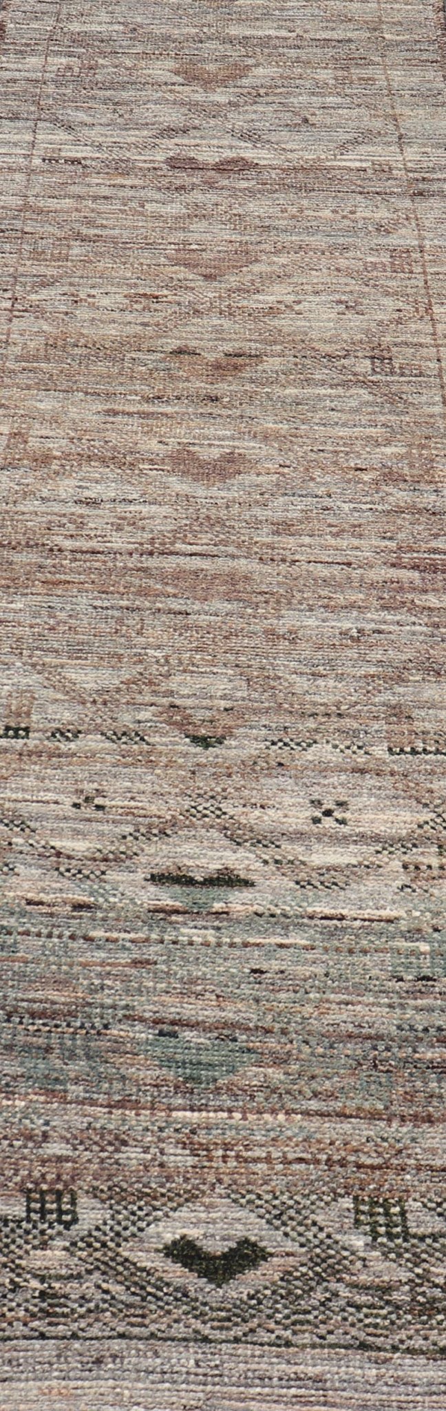 Modern Hand - Knotted Runner in Wool with Diamond Design in Neutral Tones This modern casual tribal runner has been hand - knotted in wool. The runner features a modern all - over sub - geometric diamond design, replete with various motifs in charcoal, ... - Keivan Woven ArtsAFG - 39818 - 19562Rug