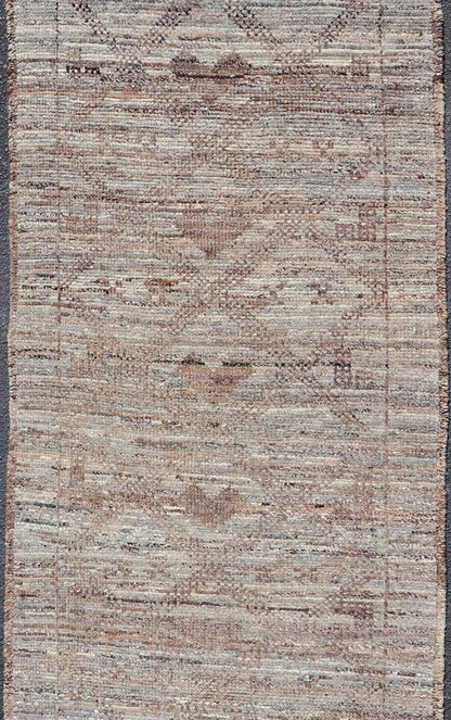 Modern Hand - Knotted Runner in Wool with Diamond Design in Neutral Tones This modern casual tribal runner has been hand - knotted in wool. The runner features a modern all - over sub - geometric diamond design, replete with various motifs in charcoal, ... - Keivan Woven ArtsAFG - 39818 - 19562Rug