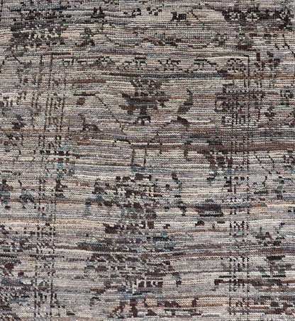 Modern Oushak Designed Runner in Wool with Floral Design in Earthy Tones This modern casual tribal runner has been hand - knotted in wool. The runner features a modern sub - geometric floral design, and is enclosed within a complementary, multi - tie... - Keivan Woven ArtsAFG - 39879 - 19568Rug