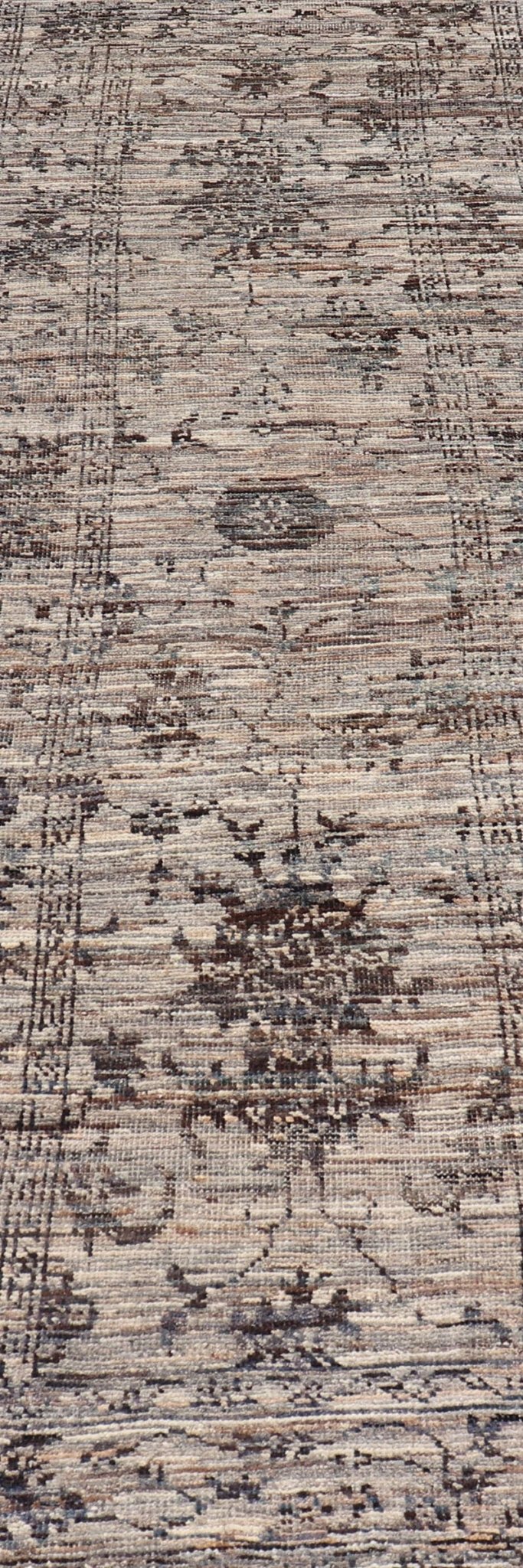 Modern Oushak Designed Runner in Wool with Floral Design in Earthy Tones This modern casual tribal runner has been hand - knotted in wool. The runner features a modern sub - geometric floral design, and is enclosed within a complementary, multi - tie... - Keivan Woven ArtsAFG - 39879 - 19568Rug
