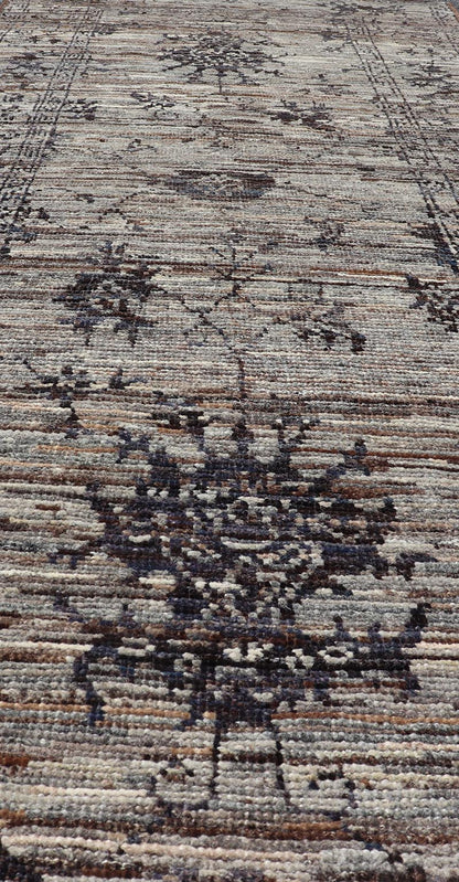 Modern Hand - Knotted Oushak Designed Runner in Wool with Sub - Geometric Design This modern casual tribal runner has been hand - knotted in wool. The runner features a modern sub - geometric oushak design, rendered in charcoal and earthy tones; making ... - Keivan Woven ArtsAFG - 39888 - 19574Rug