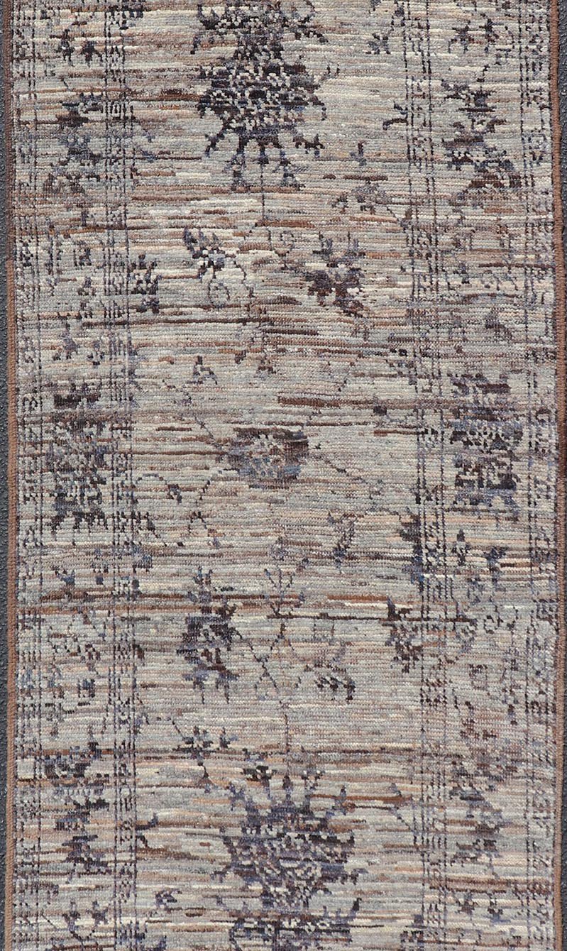 Modern Hand - Knotted Oushak Designed Runner in Wool with Sub - Geometric Design This modern casual tribal runner has been hand - knotted in wool. The runner features a modern sub - geometric oushak design, rendered in charcoal and earthy tones; making ... - Keivan Woven ArtsAFG - 39888 - 19574Rug