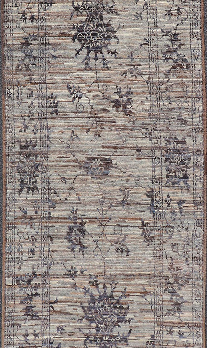 Modern Hand - Knotted Oushak Designed Runner in Wool with Sub - Geometric Design This modern casual tribal runner has been hand - knotted in wool. The runner features a modern sub - geometric oushak design, rendered in charcoal and earthy tones; making ... - Keivan Woven ArtsAFG - 39888 - 19574Rug