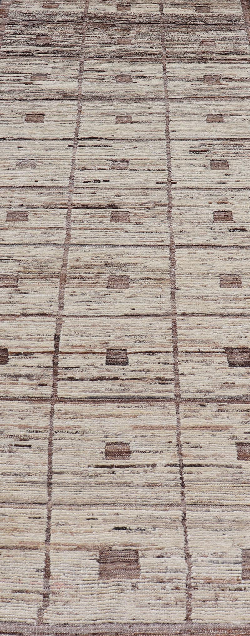 Modern Hand - Knotted Runner in Wool with Box Design in Brown and Neutral Tones This modern casual tribal rug has been hand - knotted in wool. The rug features a modern sub - geometric box design, rendered in brown and neutral tones; making this rug ... - Keivan Woven ArtsAFG - 39892 - 19580Rug