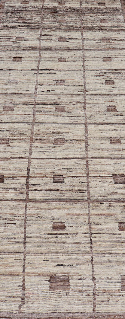 Modern Hand - Knotted Runner in Wool with Box Design in Brown and Neutral Tones This modern casual tribal rug has been hand - knotted in wool. The rug features a modern sub - geometric box design, rendered in brown and neutral tones; making this rug ... - Keivan Woven ArtsAFG - 39892 - 19580Rug