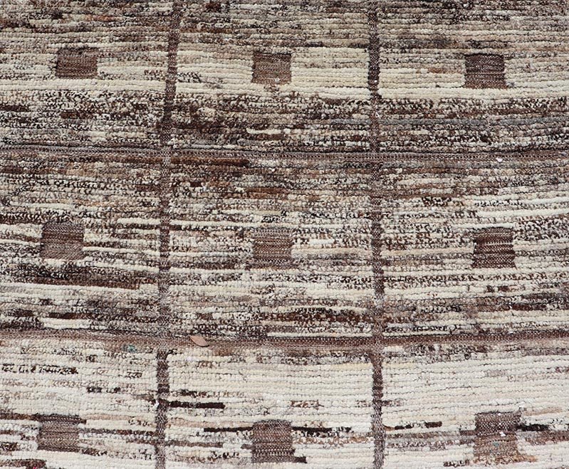 Modern Hand - Knotted Runner in Wool with Box Design in Brown and Neutral Tones This modern casual tribal rug has been hand - knotted in wool. The rug features a modern sub - geometric box design, rendered in brown and neutral tones; making this rug ... - Keivan Woven ArtsAFG - 39892 - 19580Rug