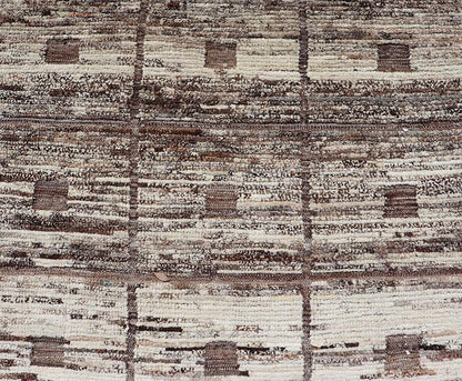 Modern Hand - Knotted Runner in Wool with Box Design in Brown and Neutral Tones This modern casual tribal rug has been hand - knotted in wool. The rug features a modern sub - geometric box design, rendered in brown and neutral tones; making this rug ... - Keivan Woven ArtsAFG - 39892 - 19580Rug