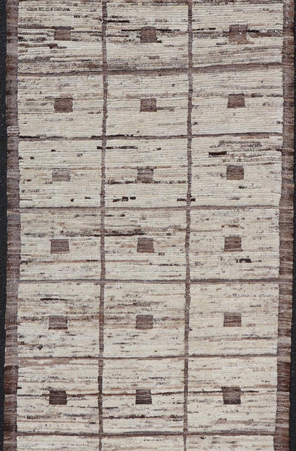 Modern Hand - Knotted Runner in Wool with Box Design in Brown and Neutral Tones This modern casual tribal rug has been hand - knotted in wool. The rug features a modern sub - geometric box design, rendered in brown and neutral tones; making this rug ... - Keivan Woven ArtsAFG - 39892 - 19580Rug