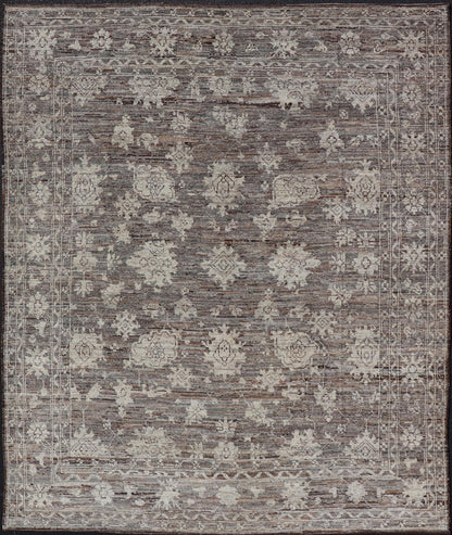 This modern tribal Oushak designed rug has been hand - knotted in wool. The rug features a modern sub - geometric floral design which is enclosed within a complementary, multi - tiered border. The rug is rendered in brown, cream and earthy tones. Measures... - Keivan Woven ArtsAFG - 39912 - 19592Rug