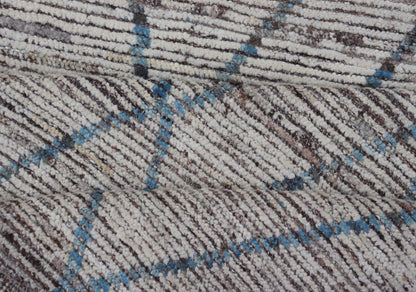 Modern Tribal Runner in Wool with Sub - Geometric Diamond Design in Cream and Blue This modern casual tribal runner has been hand - knotted. The rug features a modern sub - geometric diamond design, rendered in blue and neutral tones, making this rug... - Keivan Woven ArtsAFG - 39935 - 19382Rug