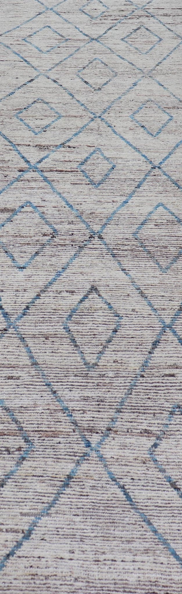 Modern Tribal Runner in Wool with Sub - Geometric Diamond Design in Cream and Blue This modern casual tribal runner has been hand - knotted. The rug features a modern sub - geometric diamond design, rendered in blue and neutral tones, making this rug... - Keivan Woven ArtsAFG - 39935 - 19382Rug