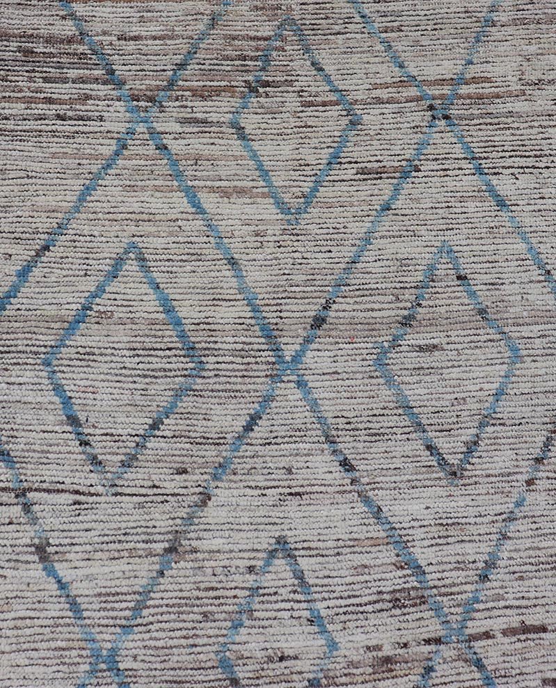 Modern Tribal Runner in Wool with Sub - Geometric Diamond Design in Cream and Blue This modern casual tribal runner has been hand - knotted. The rug features a modern sub - geometric diamond design, rendered in blue and neutral tones, making this rug... - Keivan Woven ArtsAFG - 39935 - 19382Rug