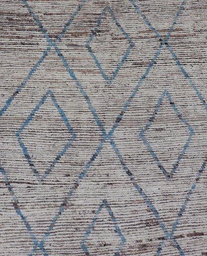Modern Tribal Runner in Wool with Sub - Geometric Diamond Design in Cream and Blue This modern casual tribal runner has been hand - knotted. The rug features a modern sub - geometric diamond design, rendered in blue and neutral tones, making this rug... - Keivan Woven ArtsAFG - 39935 - 19382Rug