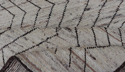 Modern Hand - Knotted Runner in Wool with Sub - Geometric Zig - Zag Design This modern casual runner has been hand - knotted. The rug features a modern sub - geometric zig - zag design, rendered in black and earthy tones, making this rug a superb fit for a... - Keivan Woven ArtsAFG - 39950 - 19238Rug