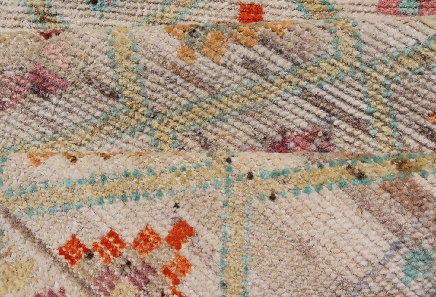 Modern Tulu in Wool with Sub - Geometric Diamond Design in Multicolor This modern casual tribal Tulu runner has been hand - knotted in wool. The rug features a modern sub - geometric diamond design, replete with various motifs in multicolor, making t... - Keivan Woven ArtsAFG - 39977 - 19604Rug