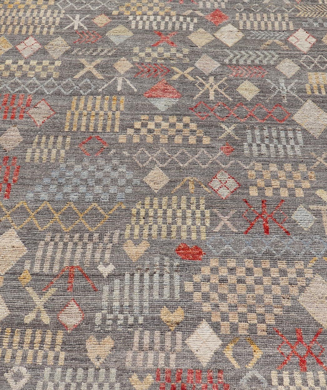 Modern Hand - Knotted Tribal Rug in Wool with Sub - Geometric Design in Multicolor This modern casual tribal rug has been hand - knotted. The rug features a modern all - over sub - geometric design, replete with various motifs in multicolor, making this r... - Keivan Woven ArtsAFG - 39996 - 19400Rug