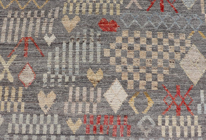 Modern Hand - Knotted Tribal Rug in Wool with Sub - Geometric Design in Multicolor This modern casual tribal rug has been hand - knotted. The rug features a modern all - over sub - geometric design, replete with various motifs in multicolor, making this r... - Keivan Woven ArtsAFG - 39996 - 19400Rug