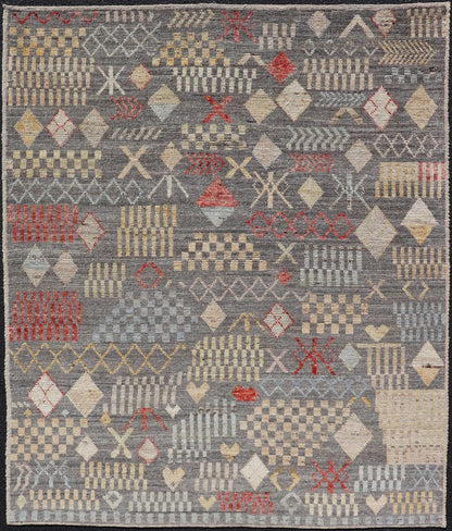 Modern Hand - Knotted Tribal Rug in Wool with Sub - Geometric Design in Multicolor This modern casual tribal rug has been hand - knotted. The rug features a modern all - over sub - geometric design, replete with various motifs in multicolor, making this r... - Keivan Woven ArtsAFG - 39996 - 19400Rug