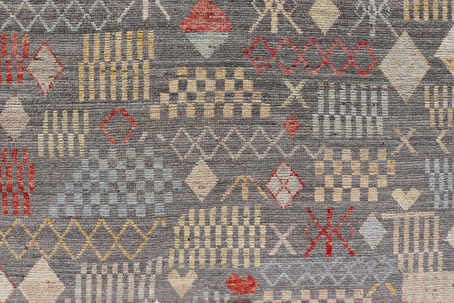 Modern Hand - Knotted Tribal Rug in Wool with Sub - Geometric Design in Multicolor This modern casual tribal rug has been hand - knotted. The rug features a modern all - over sub - geometric design, replete with various motifs in multicolor, making this r... - Keivan Woven ArtsAFG - 39996 - 19400Rug