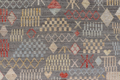 Modern Hand - Knotted Tribal Rug in Wool with Sub - Geometric Design in Multicolor This modern casual tribal rug has been hand - knotted. The rug features a modern all - over sub - geometric design, replete with various motifs in multicolor, making this r... - Keivan Woven ArtsAFG - 39996 - 19400Rug